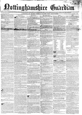 cover page of Nottinghamshire Guardian published on November 2, 1854