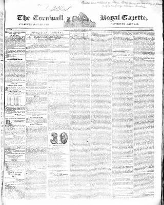 cover page of Royal Cornwall Gazette published on February 2, 1838