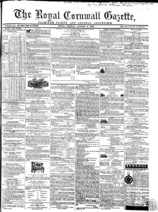 cover page of Royal Cornwall Gazette published on August 2, 1861