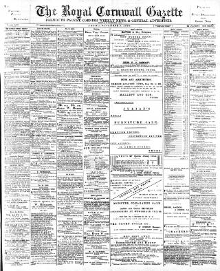 cover page of Royal Cornwall Gazette published on November 2, 1899