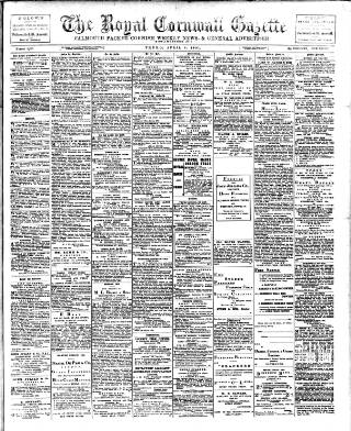 cover page of Royal Cornwall Gazette published on April 4, 1901