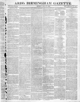 cover page of Aris's Birmingham Gazette published on August 2, 1819