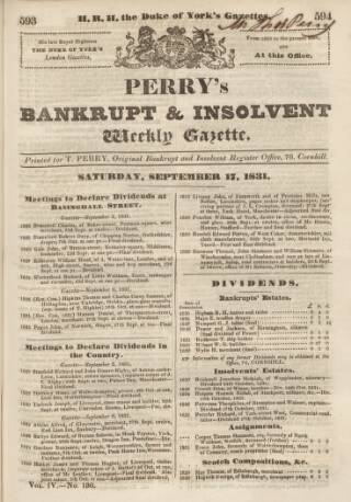cover page of Perry's Bankrupt Gazette published on September 17, 1831