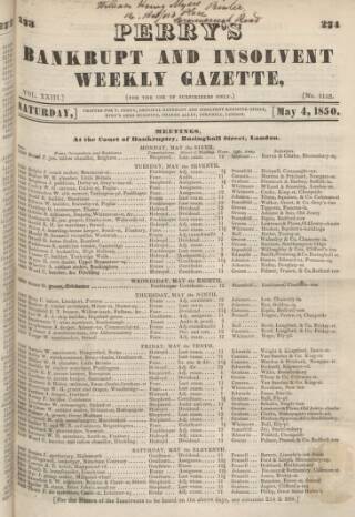 cover page of Perry's Bankrupt Gazette published on May 4, 1850