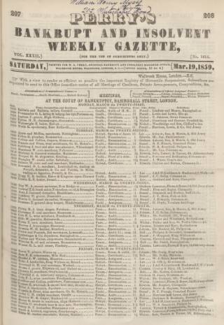 cover page of Perry's Bankrupt Gazette published on March 19, 1859