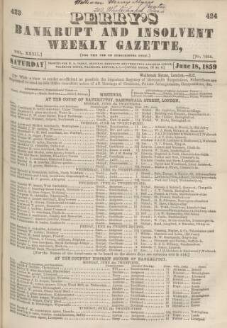 cover page of Perry's Bankrupt Gazette published on June 18, 1859