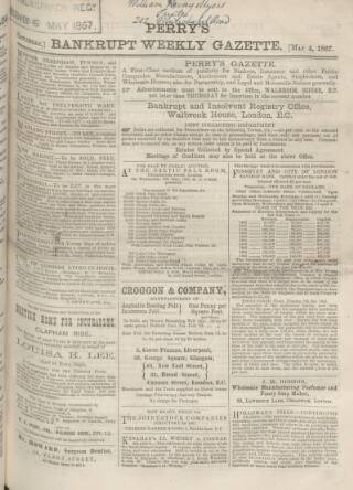 cover page of Perry's Bankrupt Gazette published on May 4, 1867