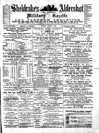 cover page of Aldershot Military Gazette published on February 2, 1884