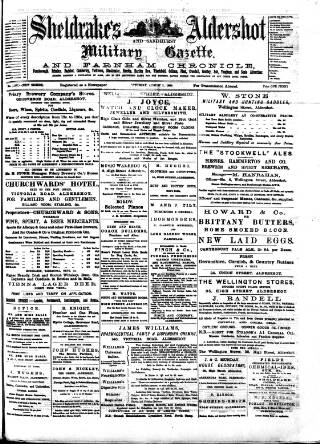 cover page of Aldershot Military Gazette published on August 2, 1884