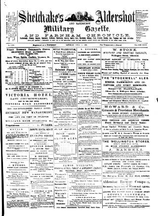 cover page of Aldershot Military Gazette published on April 4, 1885