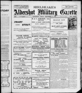 cover page of Aldershot Military Gazette published on September 17, 1909