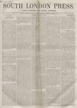 cover page of South London Press published on May 4, 1867