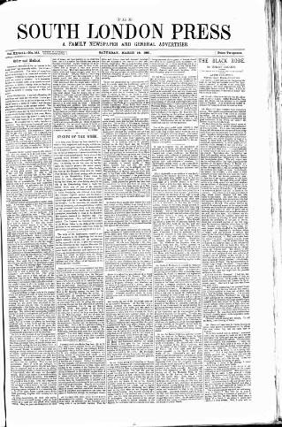 cover page of South London Press published on March 19, 1881