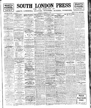 cover page of South London Press published on February 2, 1907