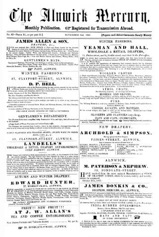 cover page of Alnwick Mercury published on November 2, 1857