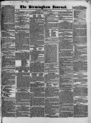cover page of Birmingham Journal published on November 2, 1833