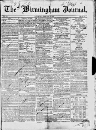 cover page of Birmingham Journal published on February 2, 1839