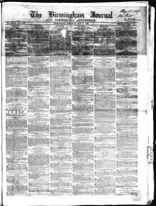 cover page of Birmingham Journal published on May 2, 1857
