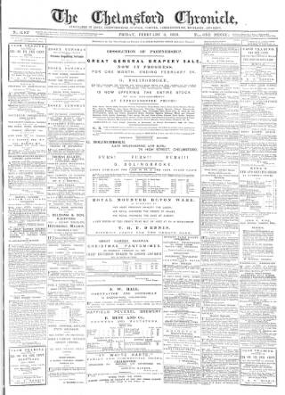 cover page of Chelmsford Chronicle published on February 2, 1883