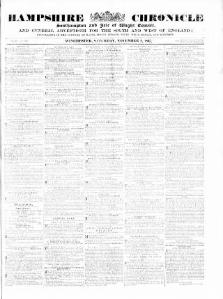 cover page of Hampshire Chronicle published on November 2, 1867