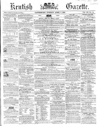 cover page of Kentish Gazette published on April 4, 1865