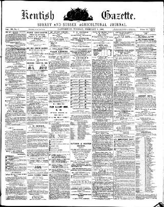 cover page of Kentish Gazette published on February 2, 1886