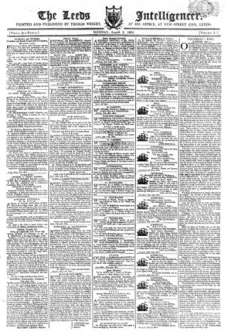 cover page of Leeds Intelligencer published on August 2, 1802