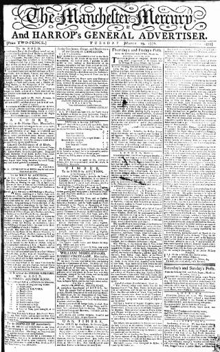 cover page of Manchester Mercury published on March 19, 1776