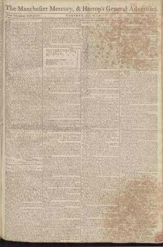 cover page of Manchester Mercury published on June 18, 1782
