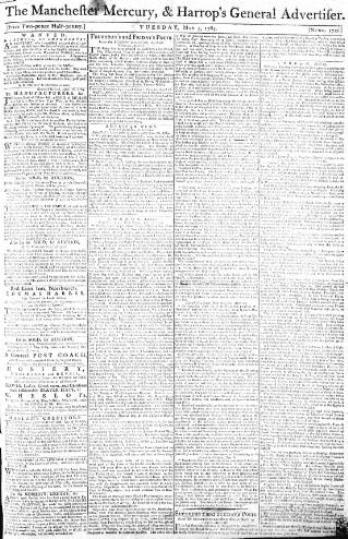 cover page of Manchester Mercury published on May 4, 1784