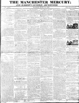 cover page of Manchester Mercury published on June 18, 1816