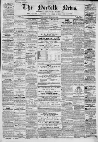 cover page of Norfolk News published on June 18, 1853