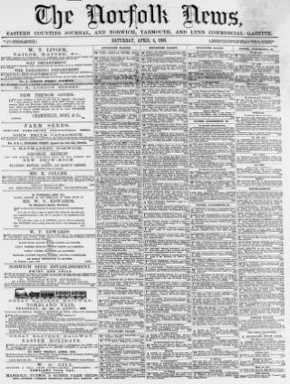 cover page of Norfolk News published on April 4, 1868