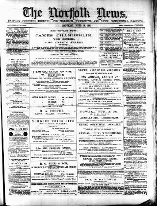 cover page of Norfolk News published on June 18, 1881