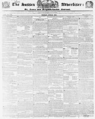 cover page of Sussex Advertiser published on June 18, 1838