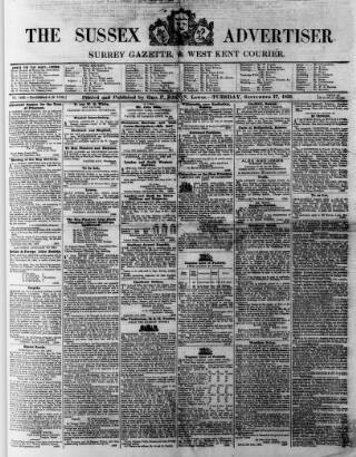 cover page of Sussex Advertiser published on September 17, 1850