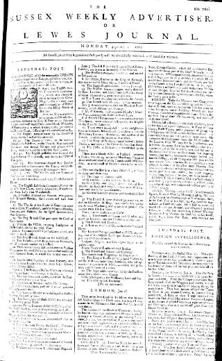 cover page of Sussex Advertiser published on February 2, 1761