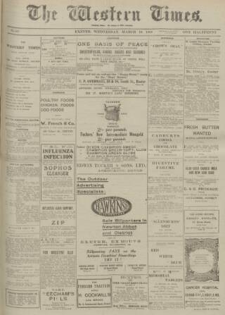 cover page of Western Times published on March 19, 1919