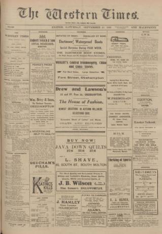 cover page of Western Times published on September 17, 1921