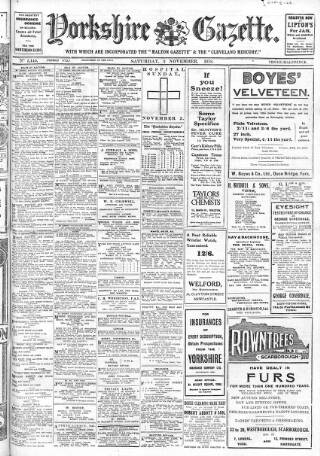 cover page of Yorkshire Gazette published on November 2, 1918