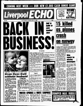 cover page of Liverpool Echo published on February 2, 1991