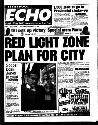 cover page of Liverpool Echo published on November 2, 1999