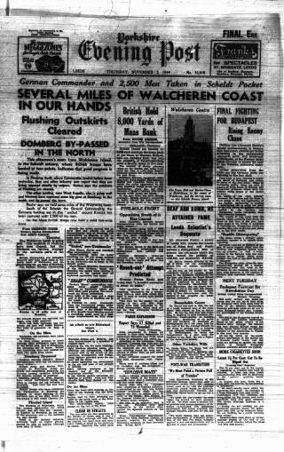 cover page of Yorkshire Evening Post published on November 2, 1944