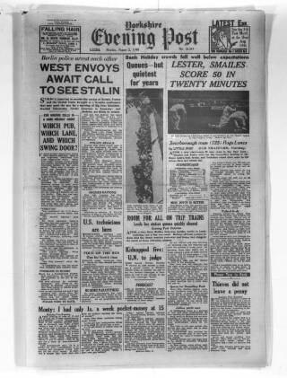 cover page of Yorkshire Evening Post published on August 2, 1948
