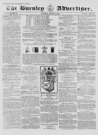 cover page of Burnley Advertiser published on August 2, 1856