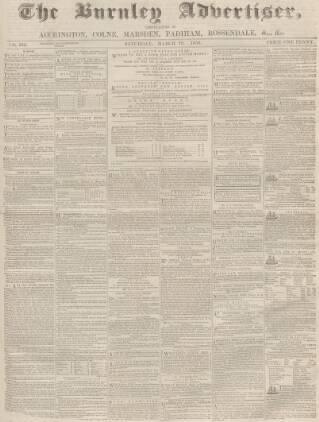 cover page of Burnley Advertiser published on March 19, 1859