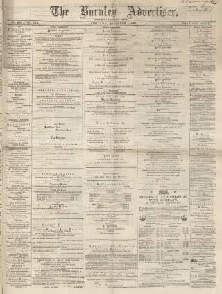 cover page of Burnley Advertiser published on November 2, 1867