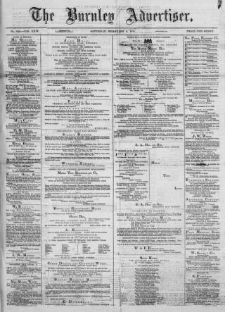 cover page of Burnley Advertiser published on February 2, 1878