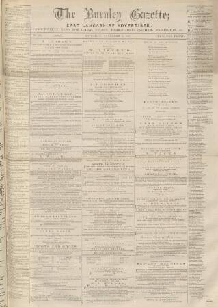 cover page of Burnley Gazette published on November 2, 1867
