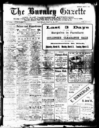 cover page of Burnley Gazette published on March 19, 1910